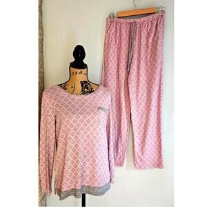 Cuddl Duds Pajama Set, Long Sleeve, Pink Gray Geometric, Sz S , Excellent Cond